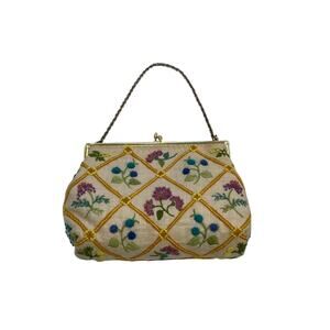 Vintage Embroidered Clutch Bag/Purse with Chain Handle